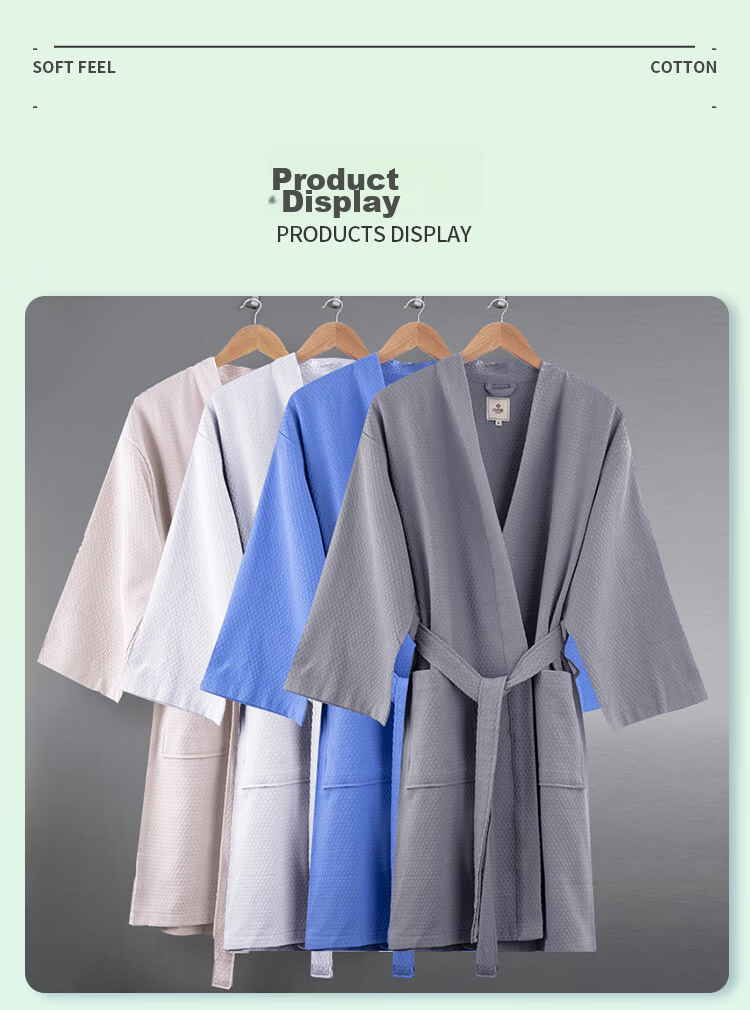 Grace Antibacterial And Anti-Mite Home Bathrobe, Pure Cotton Waffle Pattern Sleepwear for Men And Women, Five-Star Hotel Comfortable Absorbent Couple's Bathrobe 7