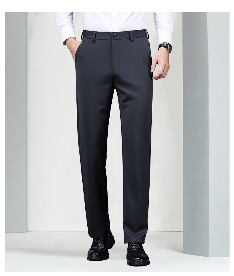 ROMON Elastic Shape-Retaining Casual Pants Men's Business Straight-Leg Sports Work Pants Wrinkle-Resistant Suit Trousers for Young and Middle-Aged Men 14
