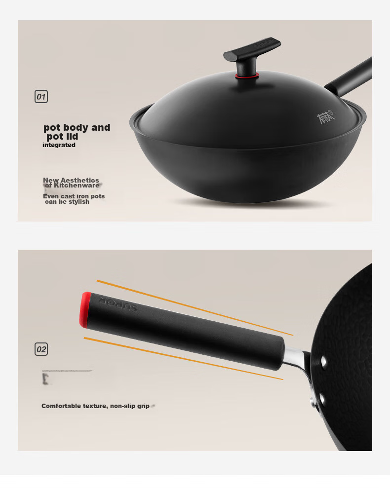 SUPOR Titanium Iron Non-Stick Wok, 32cm Iron Pan without Coating, Suitable for Gas Stove And Induction Cooker, Stir-Fry Pan HC32YT1 17