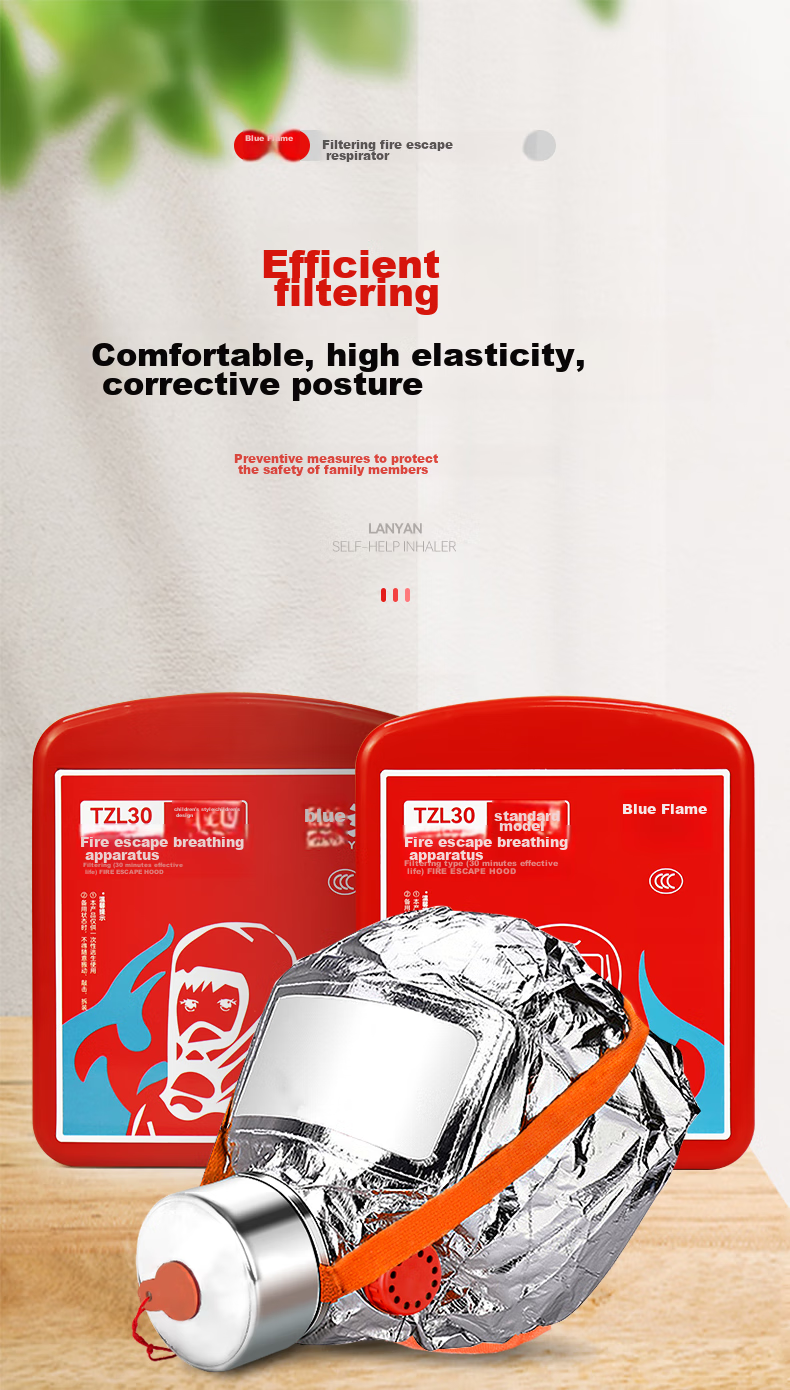 Lanyan [Jingcang Speed Delivery], Breathing Mask for Home And Commercial Use, Filter-Type Fire Self-Rescue Respirator, Smoke And Fire Protection Respirator, Fire Safety 3C Certified Emergency Escape Protective Mask 1