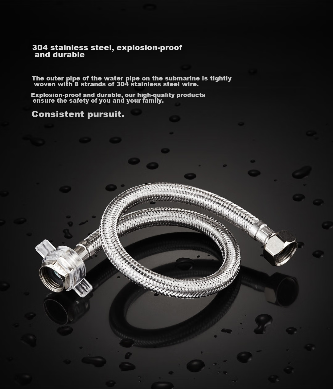 Submarine FBA-80 304# Stainless Steel Inlet Hose, Water Supply Pipe, 80cm Basin Toilet Inlet Pipe, Explosion-Proof 6