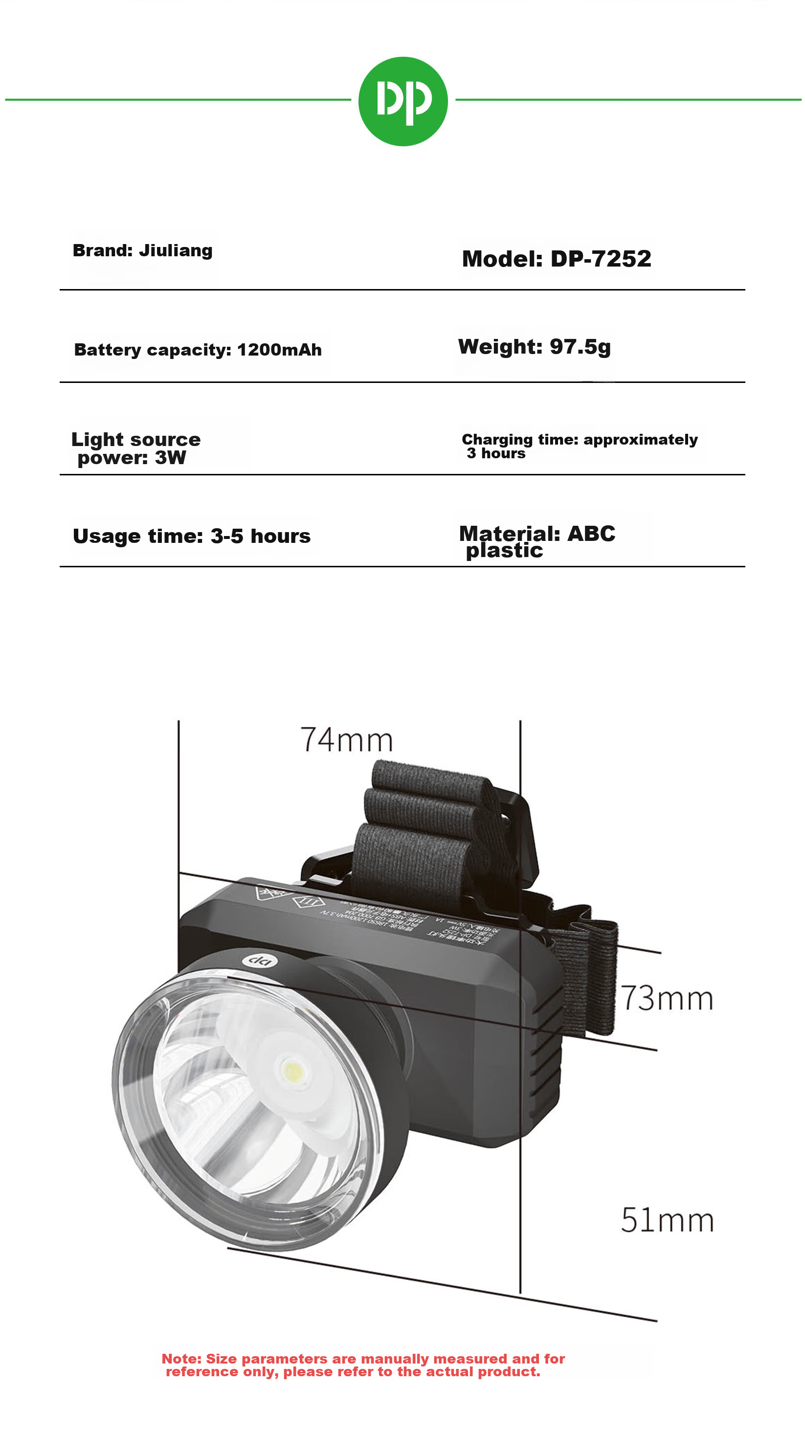 DP Headlamp High Brightness Repair Outdoor Night Fishing Mountaineering Head-Worn Flashlight Zoom Long Battery Life Sea Hunting Mining Lamp 7259 5