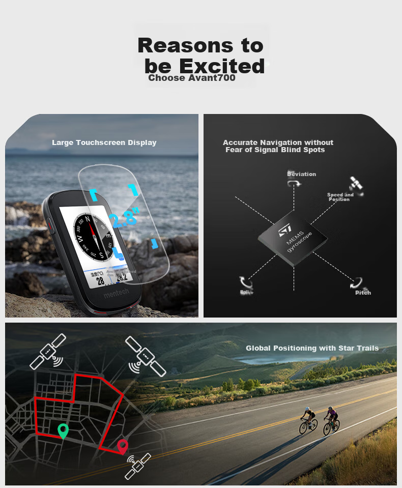Mentech Avant700 Mountain And Road Bike Computer, GPS Smart Wireless Cycling Navigation, Obsidian Black 4