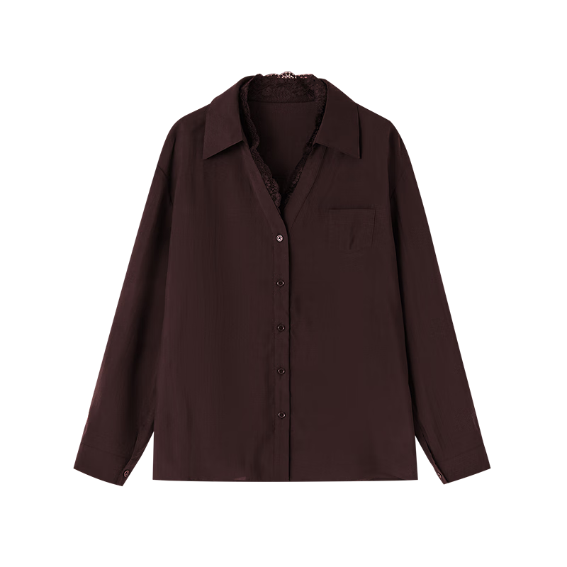 Dme [Breathable Tencel] Autumn Korean Style Shirt Lace Trim V-Neck Collar Elegant Blouse Women's Top