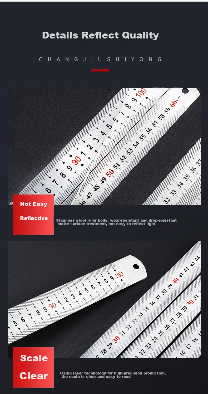 Tianshun Steel Straight Ruler, 50 Cm, Thickened Stainless Steel Ruler, for Woodworking, 0.1mm Precision, Measuring Tool 10
