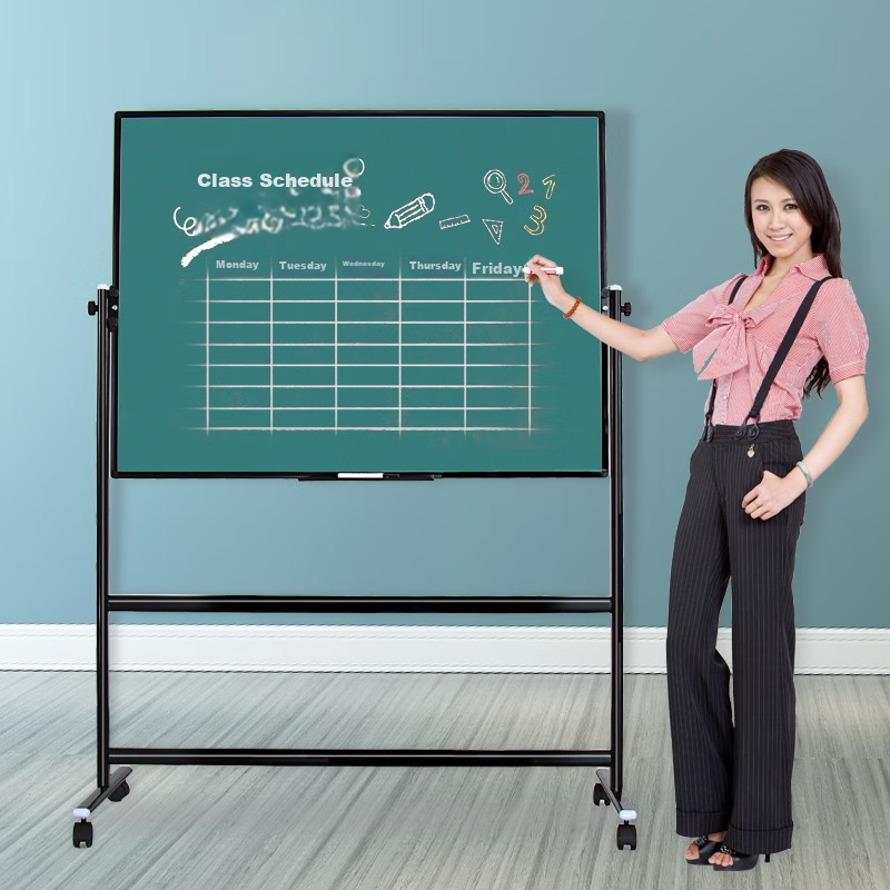 AUCS Aosheng Mobile Whiteboard And Blackboard Stand 120*90cm Office Teaching Conference Lecture Double-Sided Chalkboard Green Board, Adjustable Height