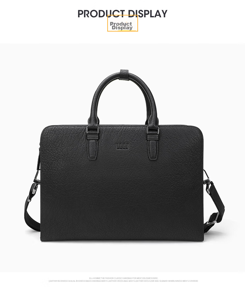 ELLE HOMME Men's Business Briefcase, Light Luxury Top-Grain Leather Handbag, Crossbody Laptop Bag for Men, 03910 Black 7