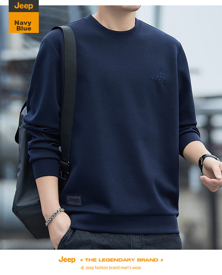 JEEP Sweatshirt for Men, Spring And Autumn Round Neck Long Sleeve T-Shirt, Loose Casual Clothing for Men, Black, XL 21