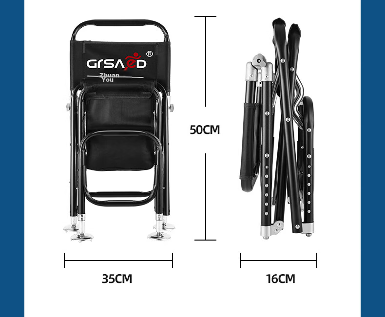 Grsaed Fishing Chair, All-Terrain Thickened Metal Knight Chair, Multifunctional Outdoor Folding Chair, Lightweight Complete Set of Fishing Chairs, Black And Red 20