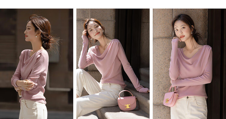 Demana Heartbeat Knit Collection Autumn Elegant V-Neck Long Sleeve Wool Blend Sweater for Women 4