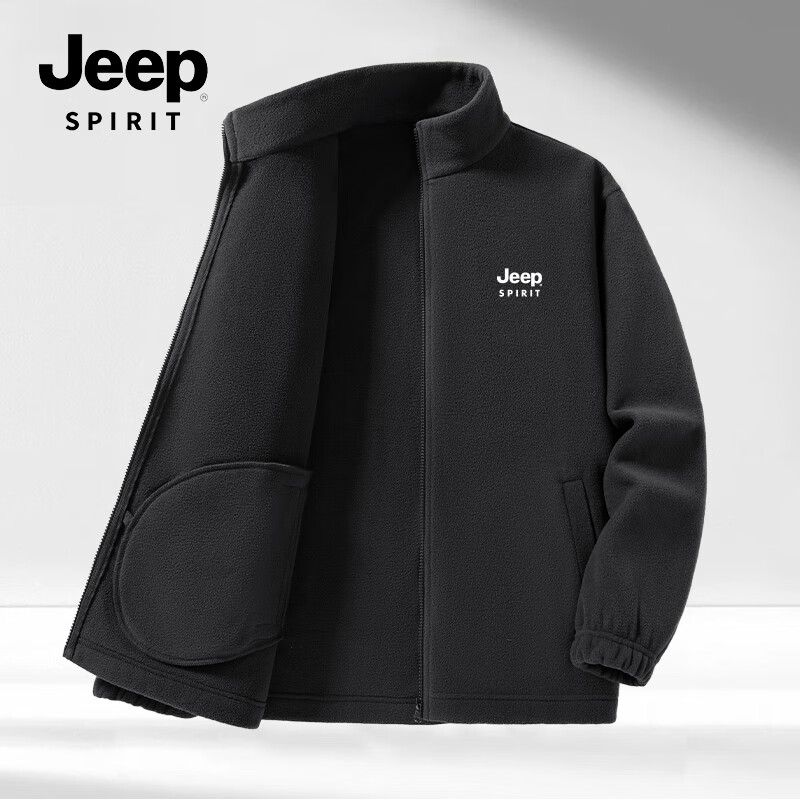 JEEP SPIRIT Men's Winter Jacket, Fleece-Lined Double-Sided Fleece Sports Coat, Stand-Collar Cardigan Inner Lining Fleece Clothing for Me 15