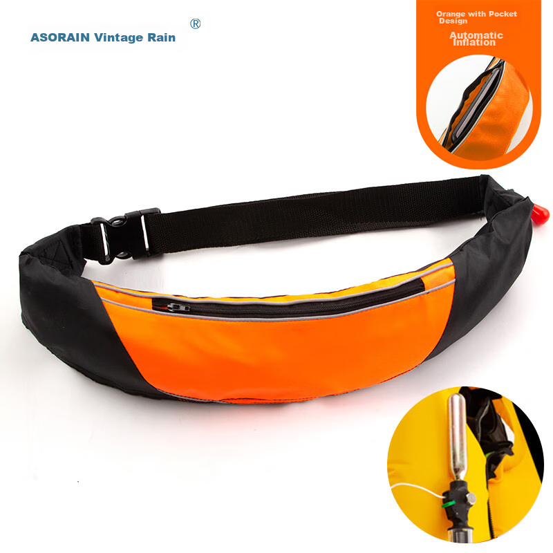 ASORAIN Portable Automatic Inflatable Life Belt, Adult Life Jacket with Orange Belt And Pocket for Water Rescue