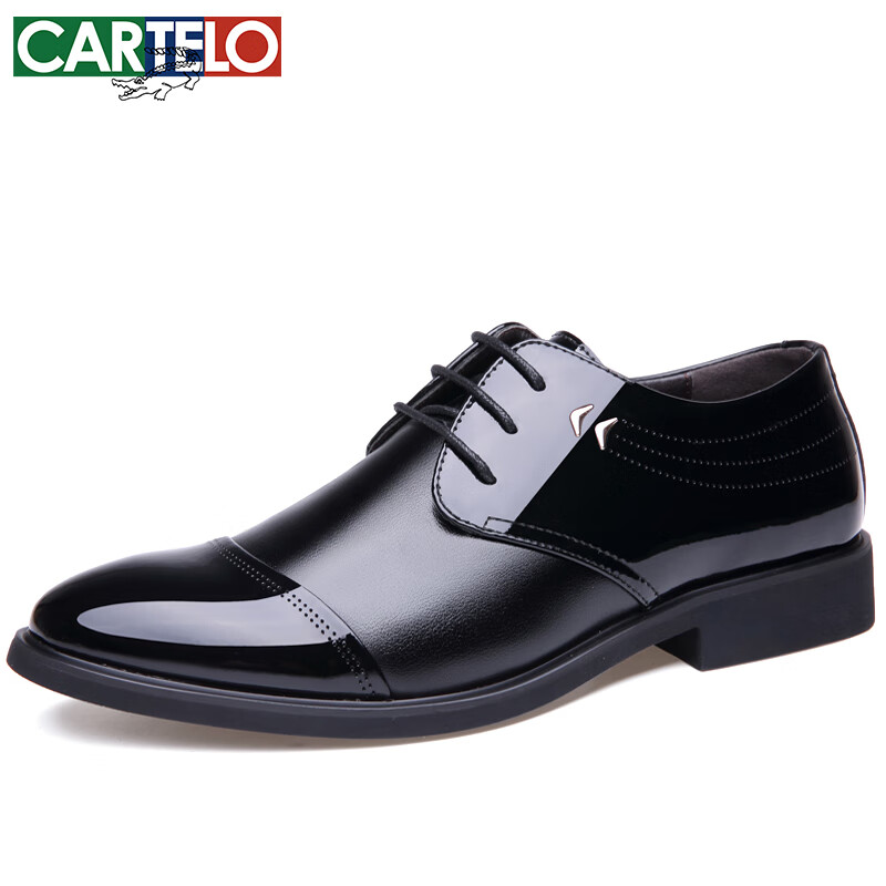 CARTELO Men's Shoes, Business Formal Shoes, Low-Top Trendy Lace-Up Leather Shoes for Work, 1057 Black, Size 38