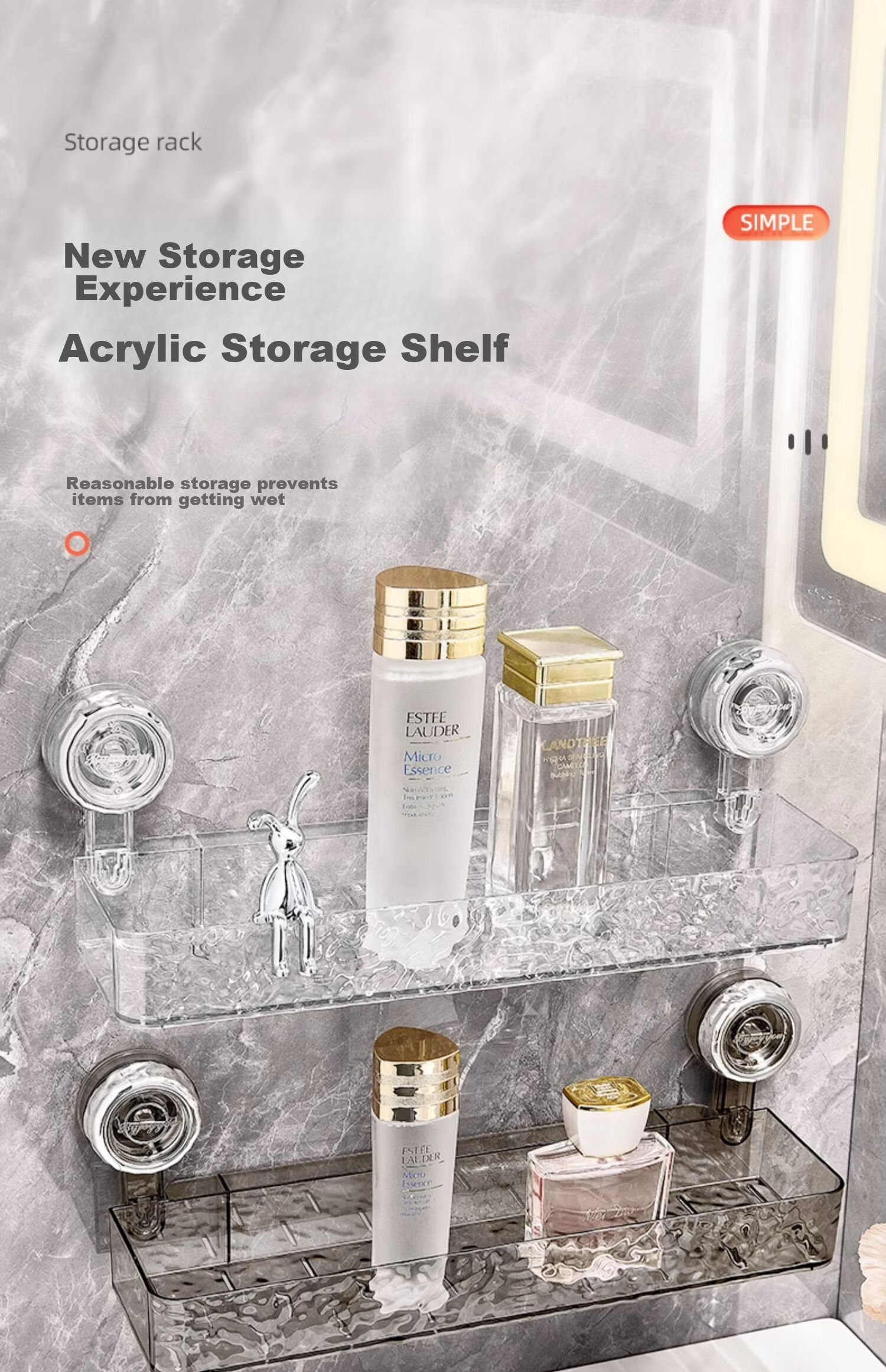 YOUQIN Bathroom Suction Cup Storage Rack, Wall-Mounted without Drilling, Bathroom Sink Organizer Shelf 1