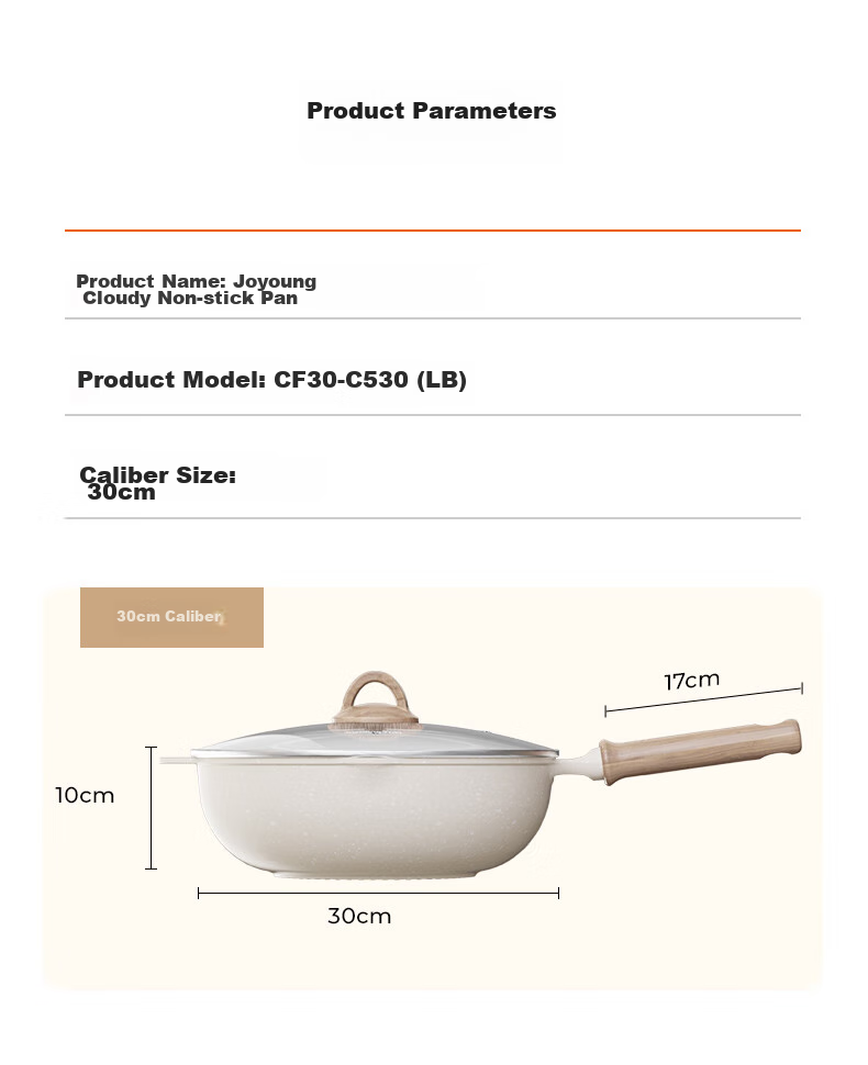 Joyoung Wok with Titanium Non-Stick Coating, Maifanshi Color, Household Stir-Fry Pan, Compatible with Stove, 30cm C530 13