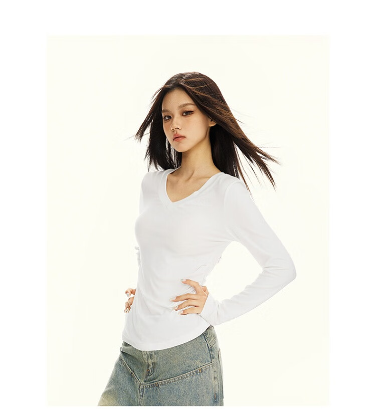 La Chapelle Black V-Neck Long Sleeve Slim Fit T-Shirt for Women 2025 Autumn Winter New Black XL 12