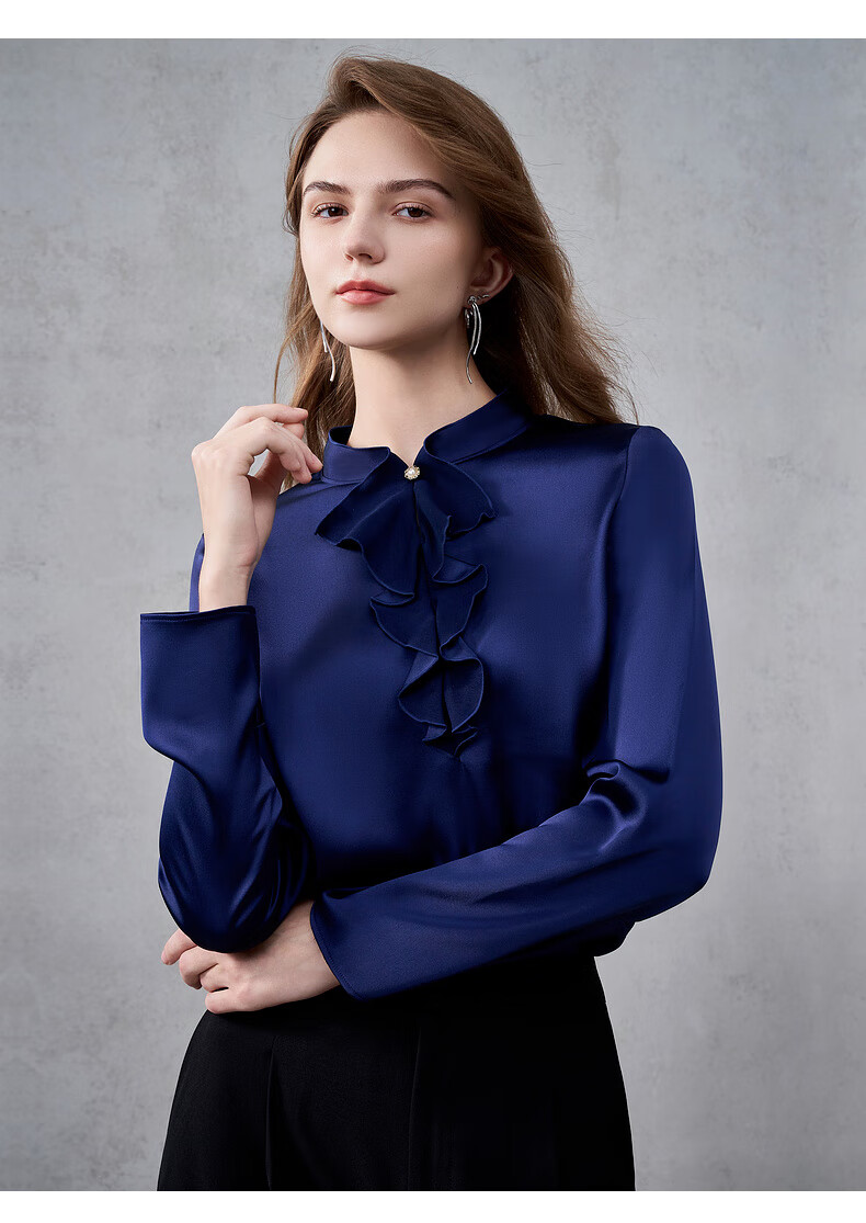 G2000 Satin Ribbon Stand Collar Women's Spring Autumn Silky Long Sleeve Casual Shirt Mall Same Style 20