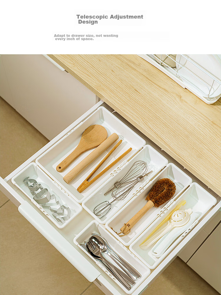 Jicang Expandable Storage Box, Cabinet Drawer-Style Divider, Desktop Snack Basket, Deep Cabinet Right-Angle Transparent Storage Box XL 2