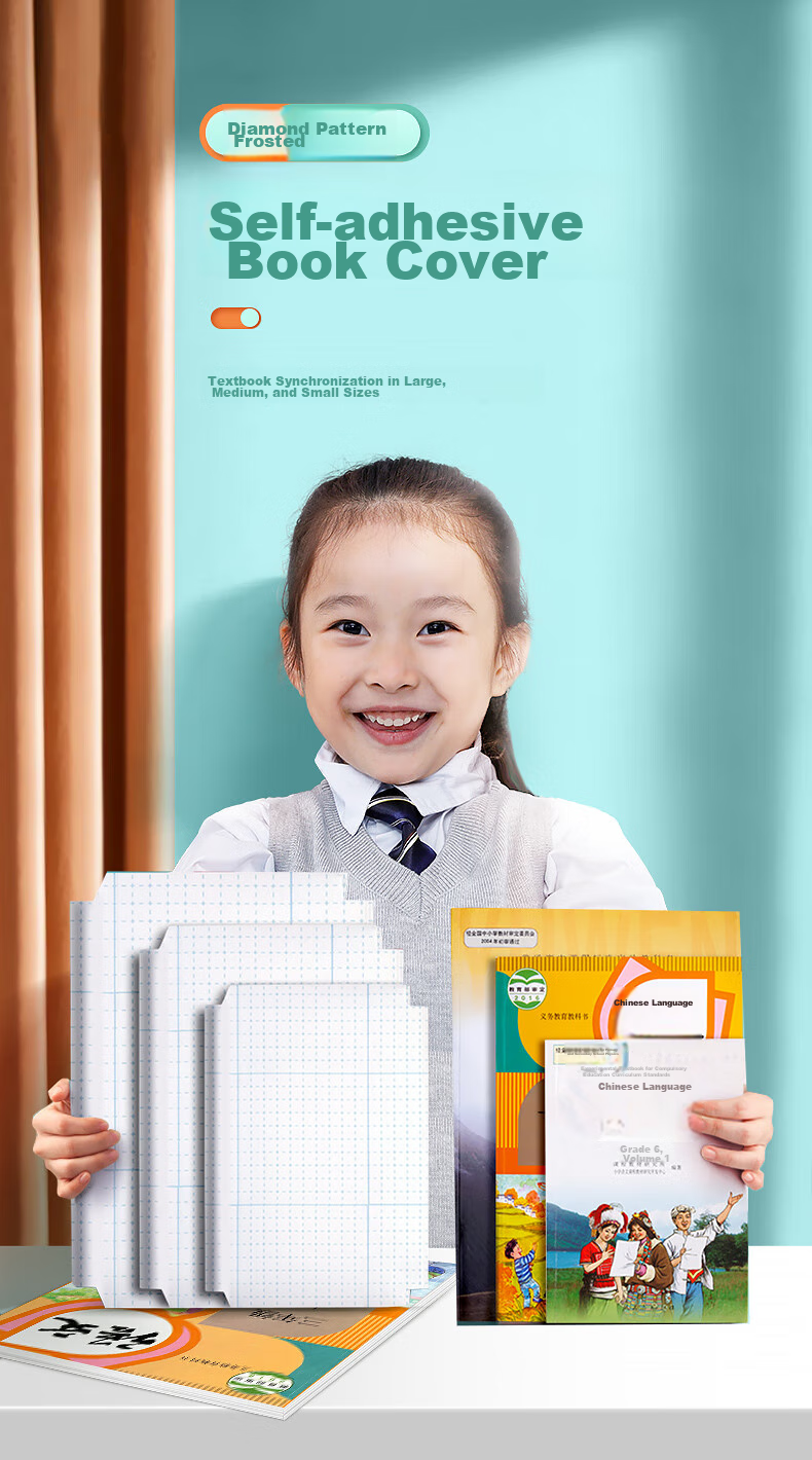 Huaxiawanjuan, 30 Diamond Pattern Transparent Frosted Waterproof Self-Adhesive Book Covers, Book Wraps, Book Film, Book Covers for Primary School Students in Grades One to Six, Junior And Senior High School Textbooks And Workbooks, Book Cover Film 1