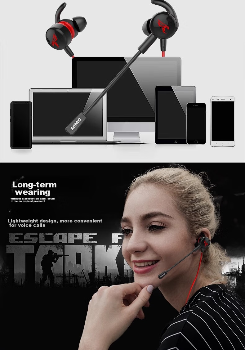 SOMIC G618i Gaming Headset with Sound Positioning, In-Ear Design Compatible with Computers, Phones, Desktops, Laptops, E-Sports Gaming Headset with Microphone Plug-In And Detachable Mic, Titanium Gray 3.5mm 6