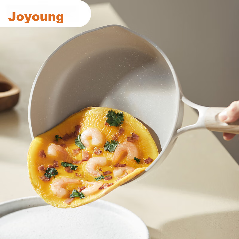 Joyoung Frying Pan, Oil-Gathering Breakfast Pan, Non-Stick Pan, Flat-Bottom Pan for Eggs And Steak, Magnetic Heating Compatible, Universal 28cm