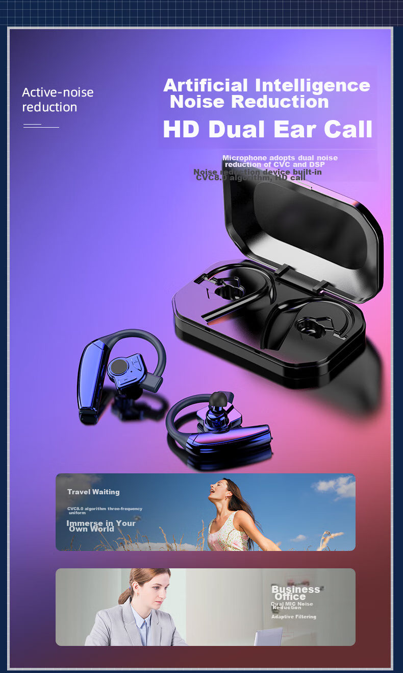 Guiyin B1 New Wireless Bluetooth Earphones, Dual-Ear Version, Ultra-Long Battery Life, for Sports Running Driving Music Listening, Over-Ear Style, Active Noise Cancellation, Compatible with Huawei, OPPO, Apple, Vivo 12