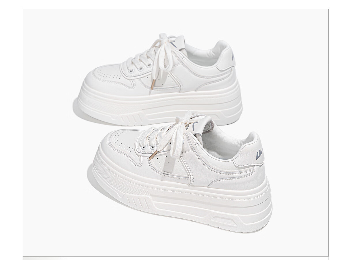 Huili Women's Shoes Spring Thick-Soled White Sneakers for Female Students, Versatile Height-Increasing Skateboard Shoes, Women's Sports Casual Shoes, White, Size 40 2