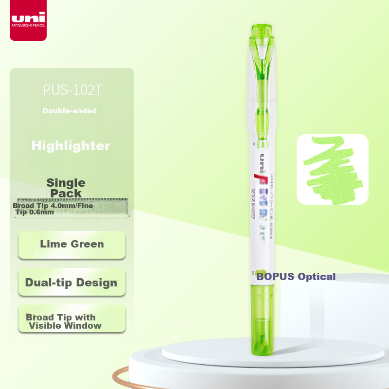 Uni Mitsubishi Light Fluorescent Double-Ended Marker (Fine 0.6mm/thick 4mm) with View Window, Student Highlighting PUS-102T 1 Piece/bag Lam Gree