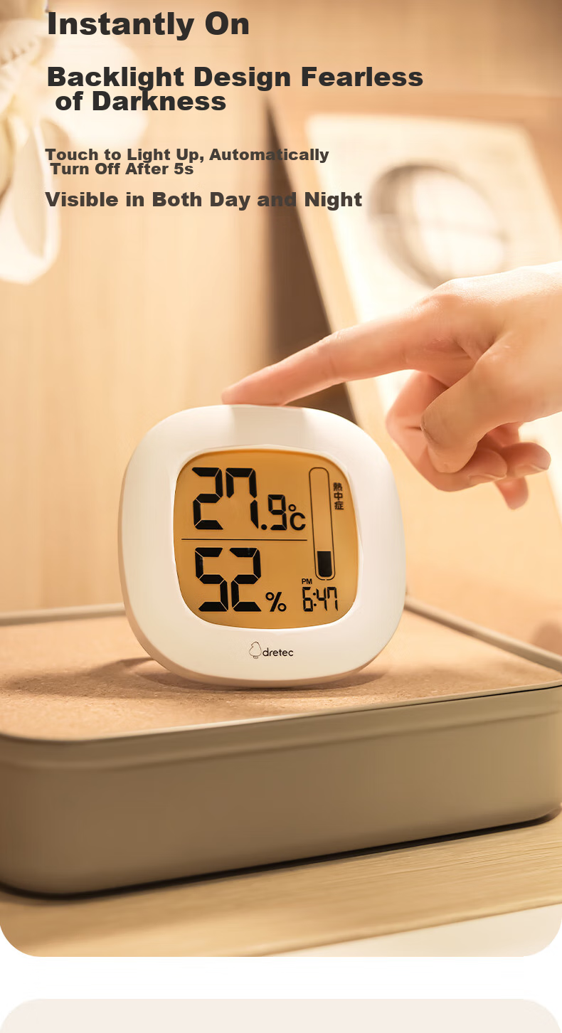 Dretec Temperature And Humidity Meter, Japanese Backlit Clock, Sensitive Temperature Measurement, Indoor Home Monitoring, Student Dormitory 4