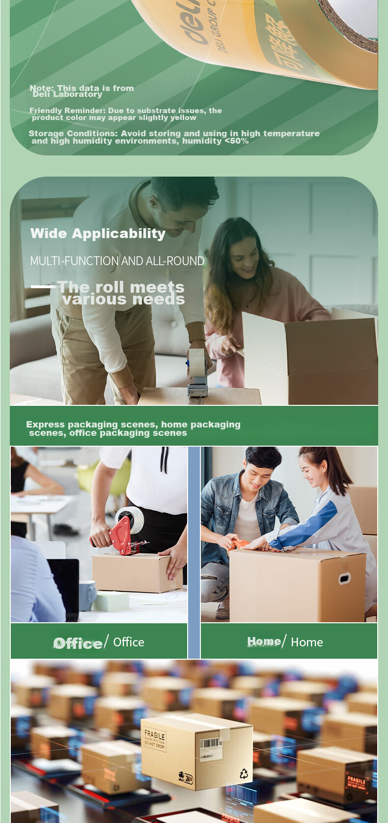 Deli Cellulose Film Packaging Tape, Green Environmentally Friendly, Biodegradable, Packaging Material, Easy to Tear, Packing Tape, 60mm*60y*50μm, 1 Roll, 30293 7