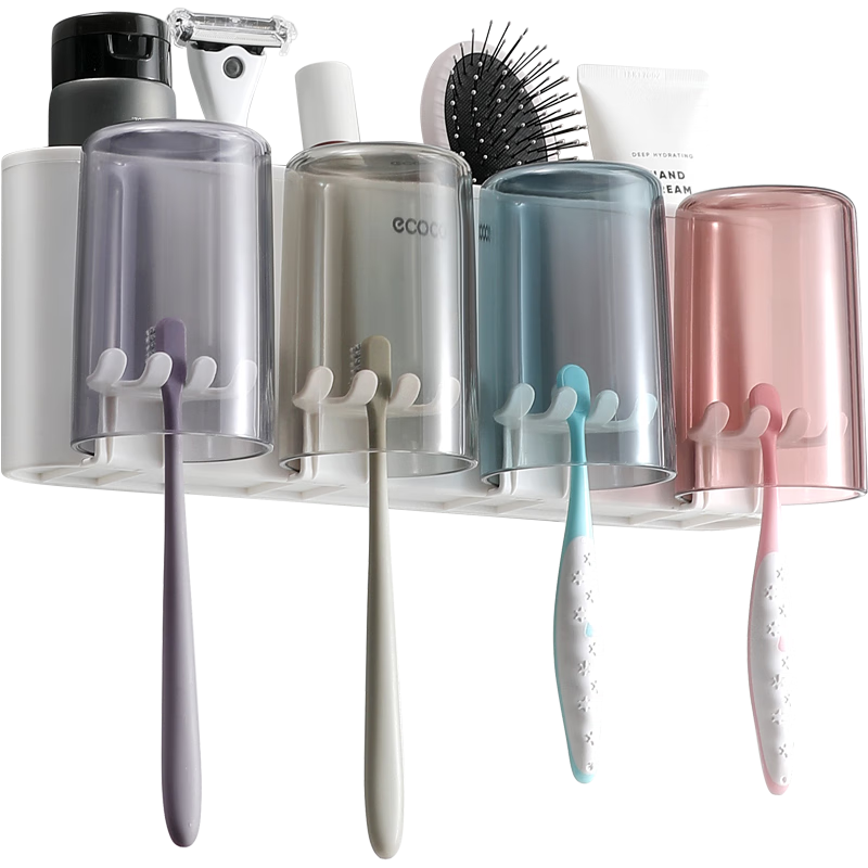 Ecoco Toothbrush Holder, Premium Feel, No Drilling Required, Electric Toothbrush Rack, Wall-Mounted Brush Cup, Bathroom Storage Rack, Toothbrush Holder for A Family of Four