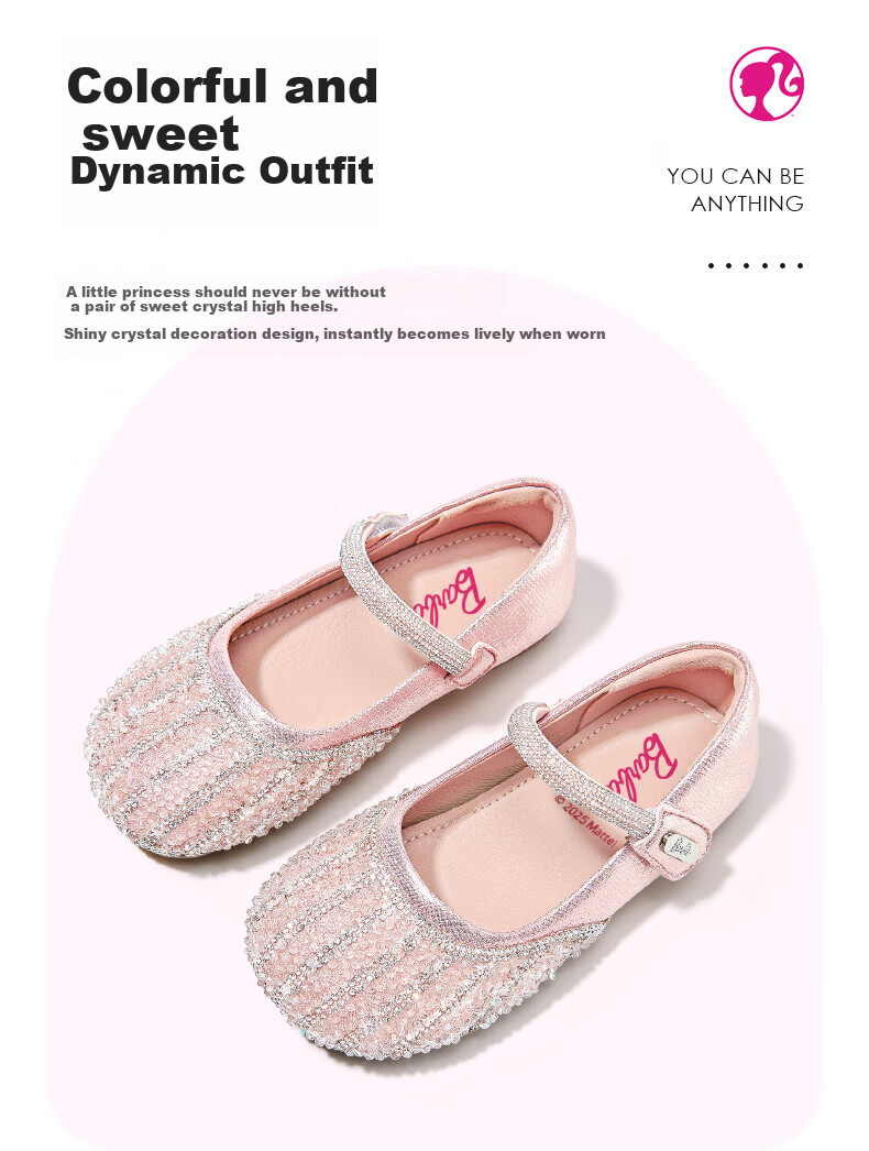Barbie Girls' Shoes, Spring And Autumn Cute Princess Style Crystal Shoes, Fashionable Leather Shoes for Girls DA6723, Silver, Size 35 3