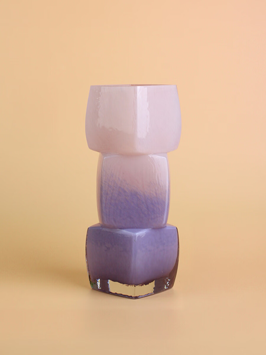 Qiju Yaji Glass Vase Stacking Sugar Cube Luxury High-End Living Room Entryway Water Planting Flower Arrangement Decoration Three Compartments Purple 30214 4