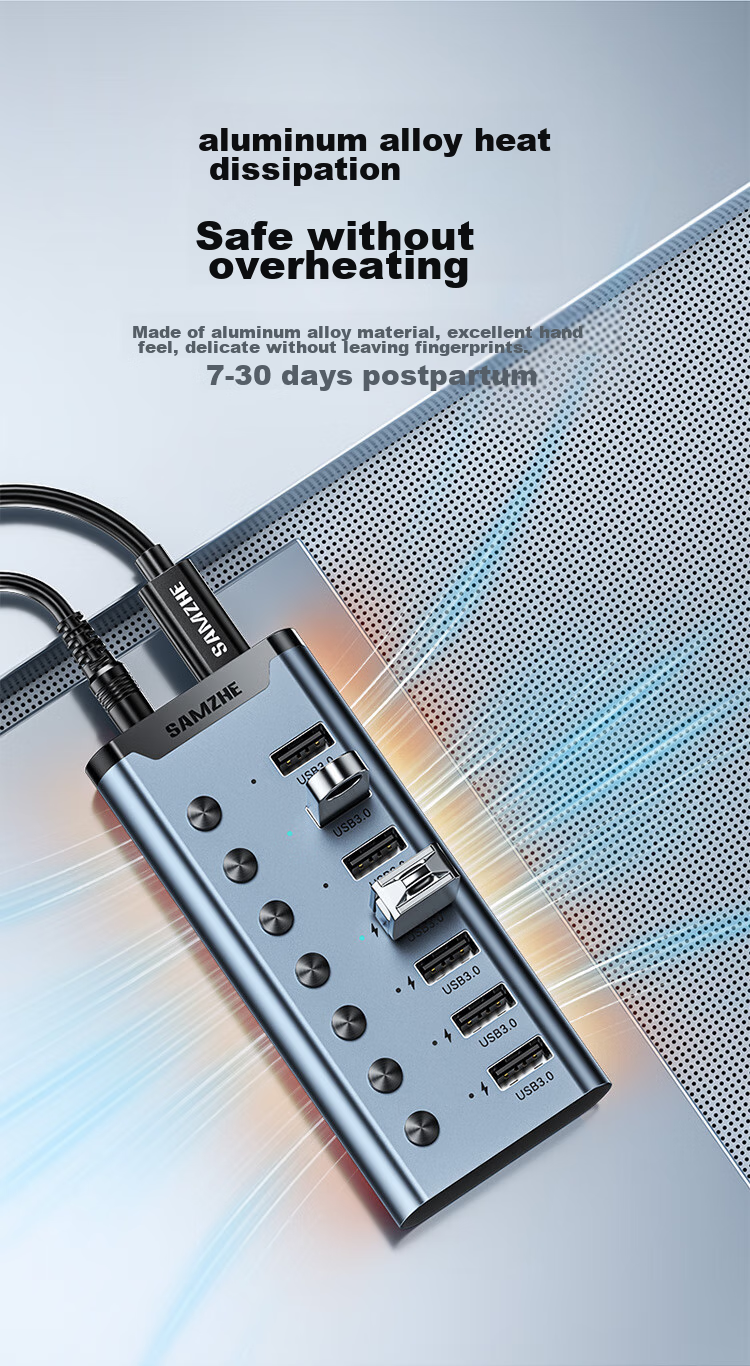 SAMZHE USB3.0 Hub, One-To High-Speed Expansion Dock, Laptop Hard Drive Keyboard Mouse Hub, 7-Port HUB Extension Cable, 1 Meter HB307 8