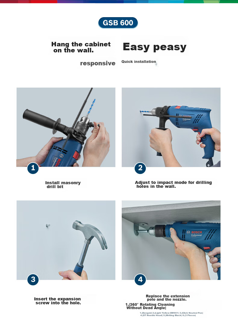 BOSCH Impact Drill, Electric Drill for Home Repair, Drilling Tiles, Wood, Metal, Brick Walls, 600W Corded GSB 600 10
