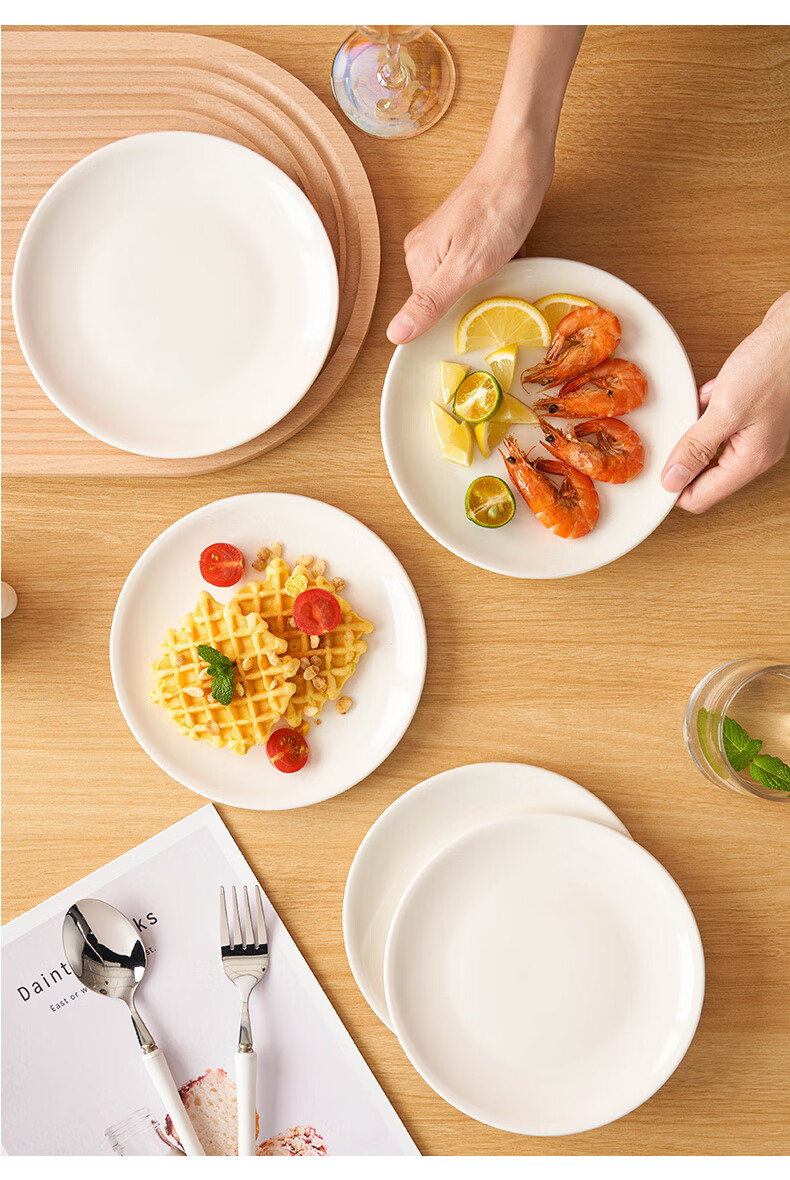 Youlaifu Ceramic Bone Dish, Home Use Bone Disposal Plate, 7-Inch White Porcelain Plate, Hotel Dining Table Bone Disposal Dish Set, 5-Piece Set 2
