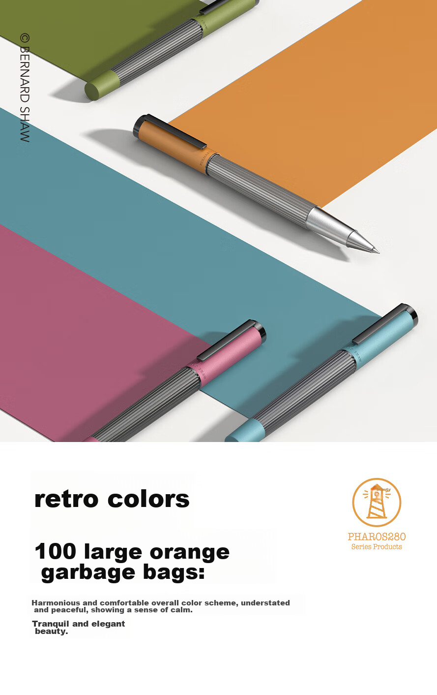 Bernard Shaw Mid-Autumn Festival And National Day Gift Ballpoint Pen High-End Luxury [Lighthouse] Micro-Glow Orange Ultimate Pen Refill Gift Box Set Premium Business Office Men's 4
