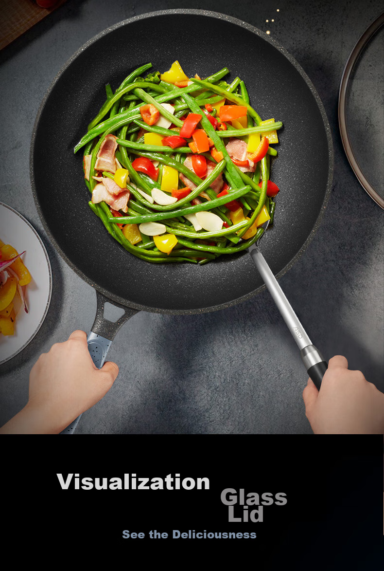 ASD Non-Stick Wok with Magic Stone, Smokeless Cooking Pan, Titanium Pan, Suitable for Gas Stove And Induction Cooker, 30cm, Fits 3-5 People 11