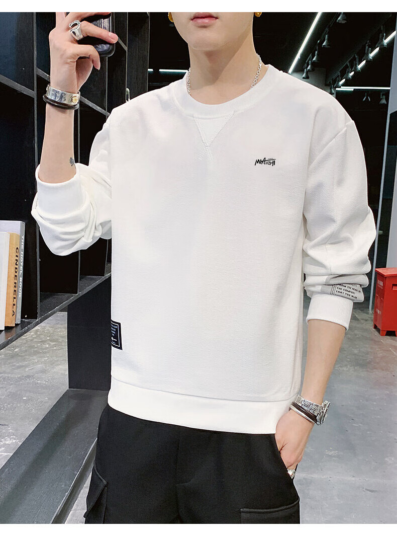 Mianzhi Men's Sweatshirt, Spring And Autumn Outdoor Sports Versatile Long-Sleeve Thin Undershirt, White, XL 15