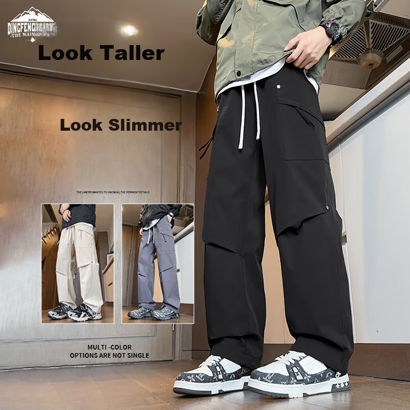 Dingfengbaoluo Casual Pants for Men, Summer Loose-Fitting Trousers, Quick-Dry Sports American-Style Outdoor Cargo Pants, 2416 Black M