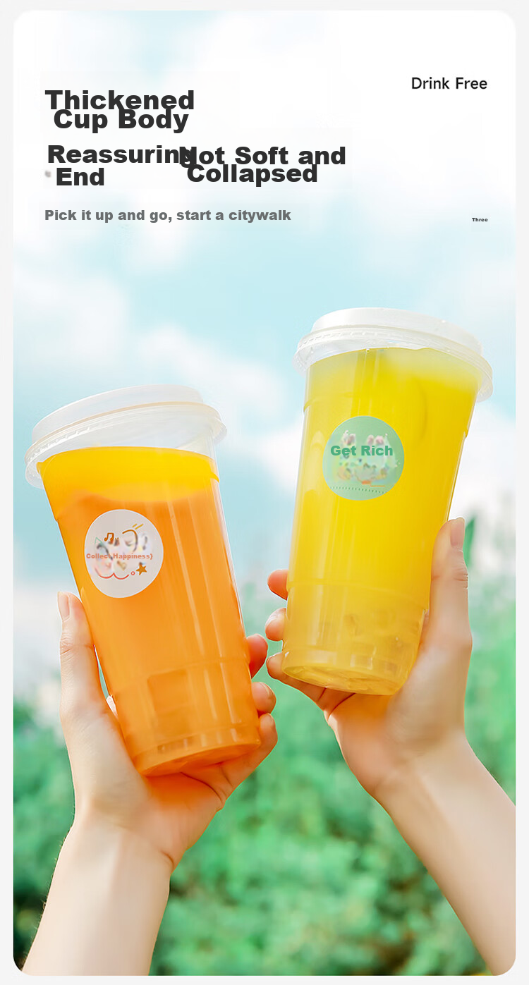 MARYYA Disposable Milk Tea Cups with Lids, 360ml*20 Sets, Thickened Coffee Cups, Plastic Cups for Juice And Cold Drinks 8