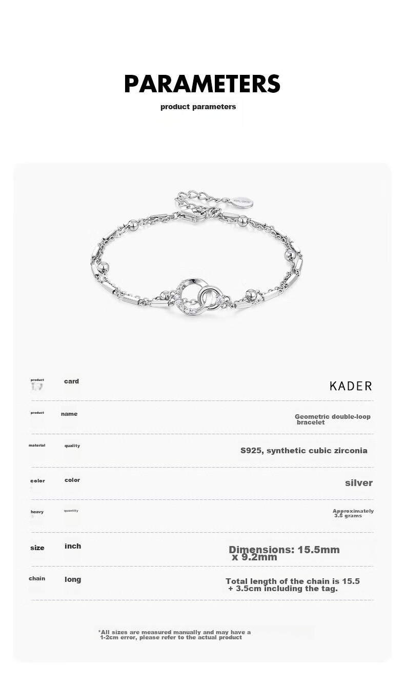 Kadiluo Geometric Double-Ring 925 Silver Bracelet, Women's Jewelry, Luxurious And Elegant Birthday Gift for Girlfriend 2