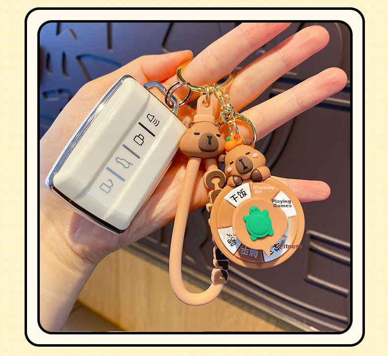 Miletang Capybara Toy Small Turntable Car Keychain, Water Deer Rubber Key Ring, Stress Relief Toy 10