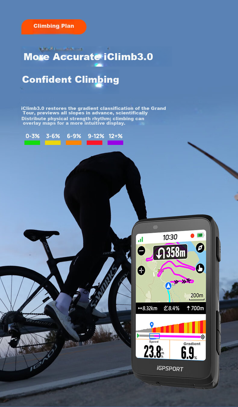 IGPSPORT Bicycle Computer, Road Bike GPS Navigation Computer, Smart Wireless Cycling Computer, BiNavi, Black 10