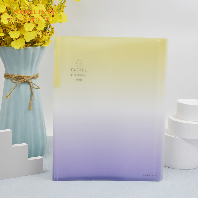 KOKUYO A3 Document Folder with Folding Design, Pastel Cookie Sky Clear Yellow And Purple, 20 Pockets for Student Exam Papers, 1 Piece WSG-CBVW28YV