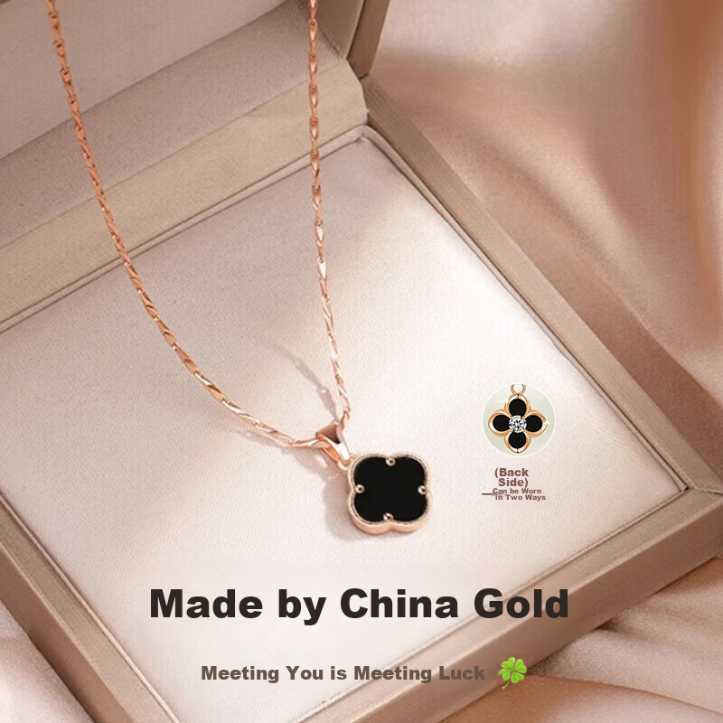 Zhoubaifu Four-Leaf Clover Elegant Necklace for Women, Collarbone Chain Pendant, Birthday Gift for Girlfriend Or Wife