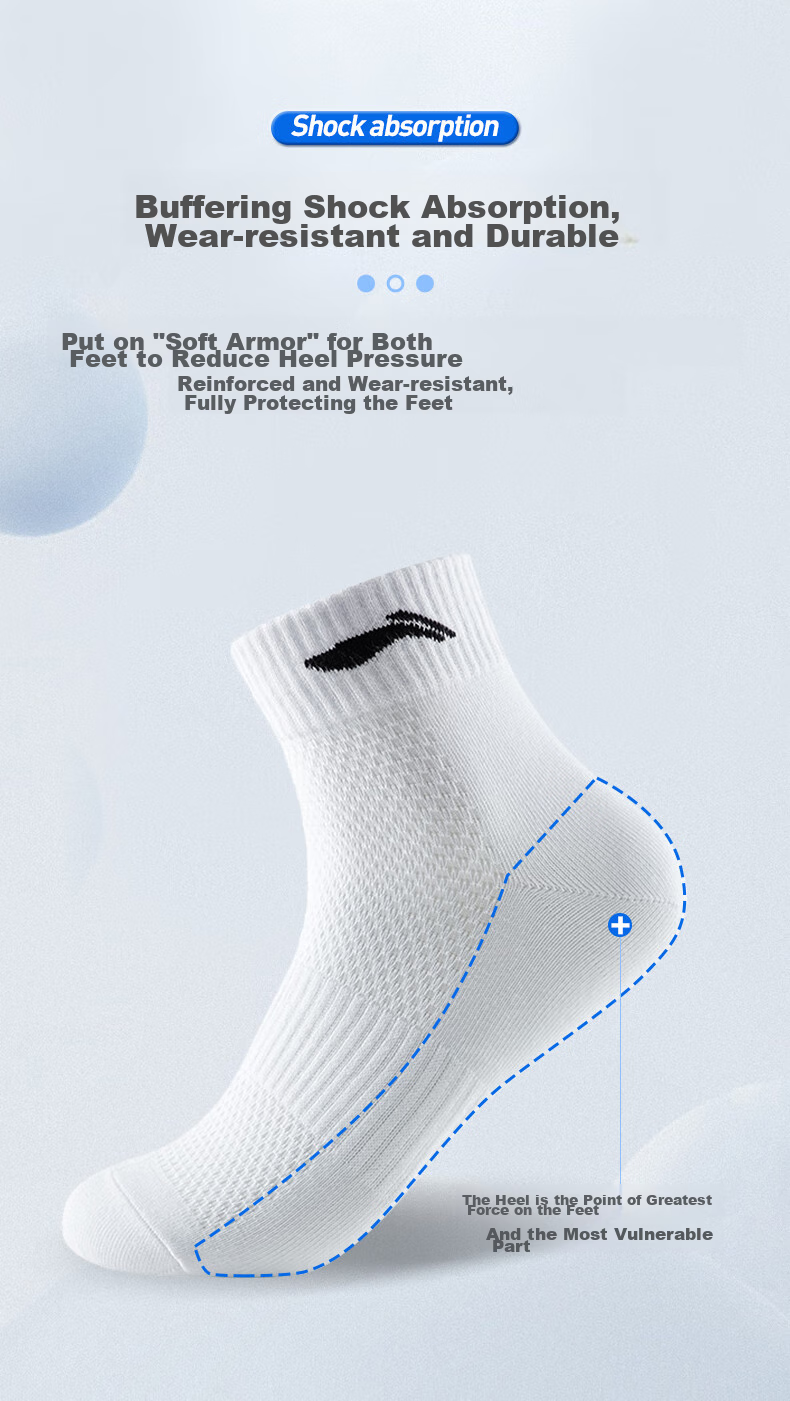 Li-Ning Socks for Men And Women (3 Pairs), Cotton Socks for All Seasons, Sweat-Absorbing, Running, Antibacterial, Breathable White Lifestyle Socks 9