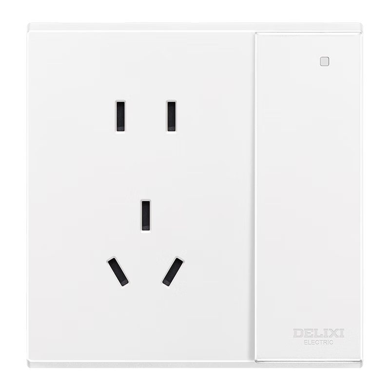 DELIXI Switch Socket Panel, 86 Type CD229, 10A Single Switch Double Control with Five-Hole Socket, Matte White Large Plate