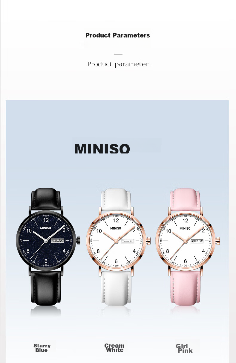 MINISO Women's Fashion Dual Calendar Girl's Wristwatch Waterproof Quartz Watch for Middle and High School Students Gift for Girls 9