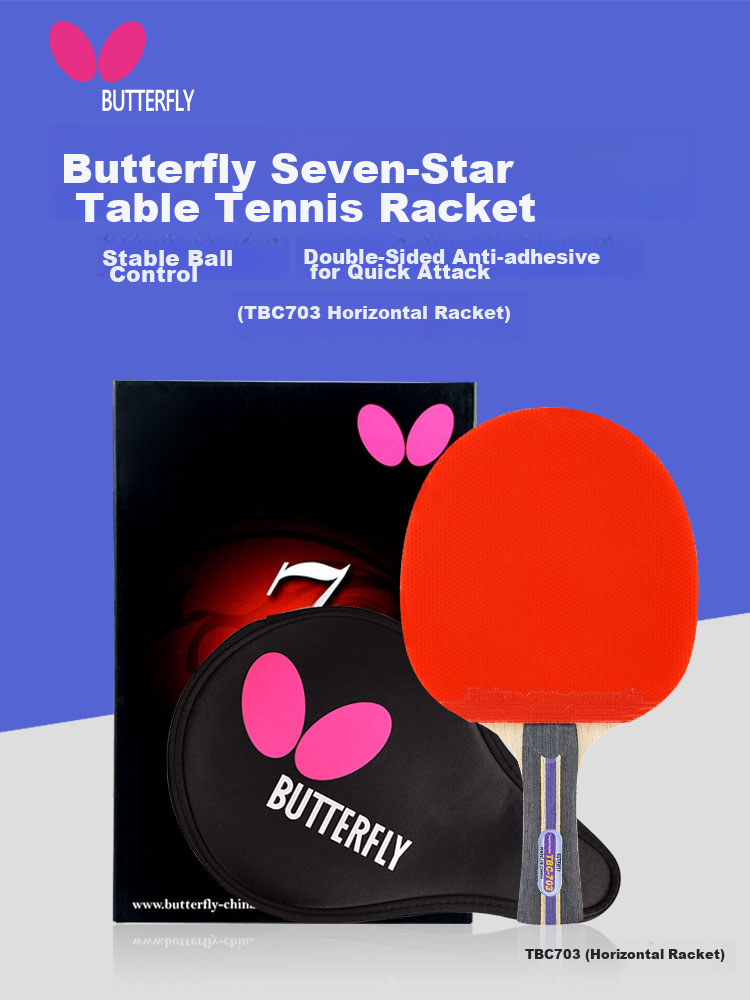 BUTTERFLY Six-Star Table Tennis Paddle, Penhold Grip, Double-Sided Reverse Rubber, Professional Competition Single Paddle 601, Includes Racket Cover 1